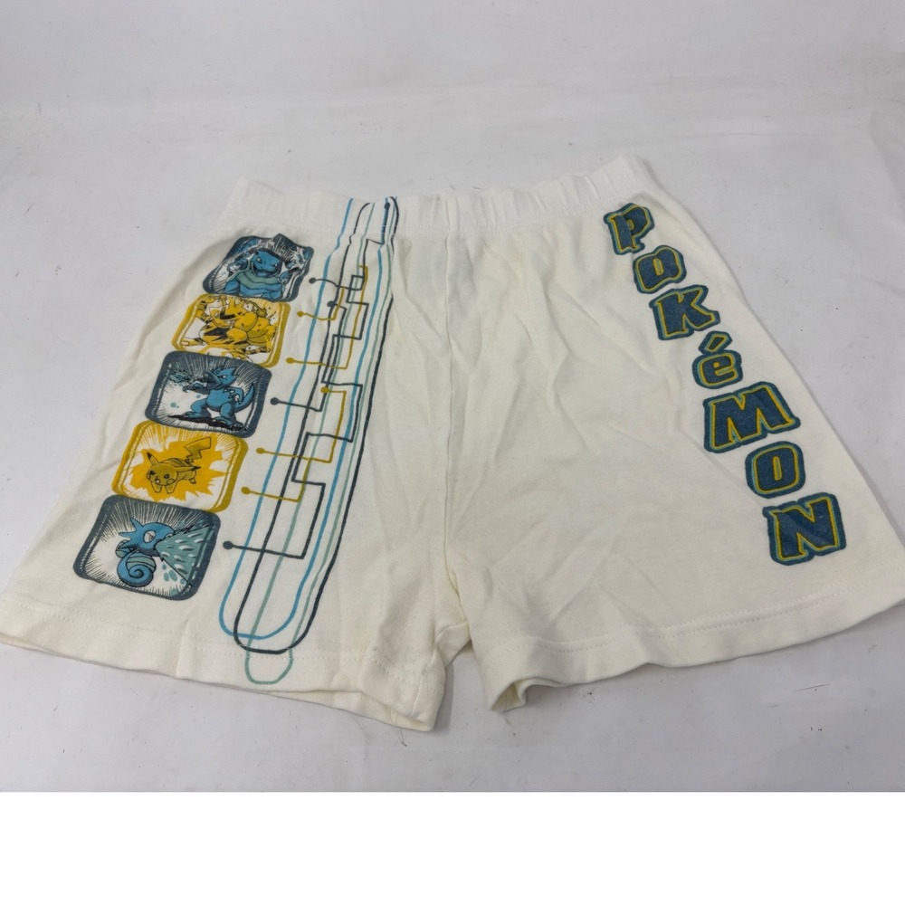 Vintage Pokemon Kids Shorts Size 12 Cream Pikachu Squirtle Graphic Cotton Knit